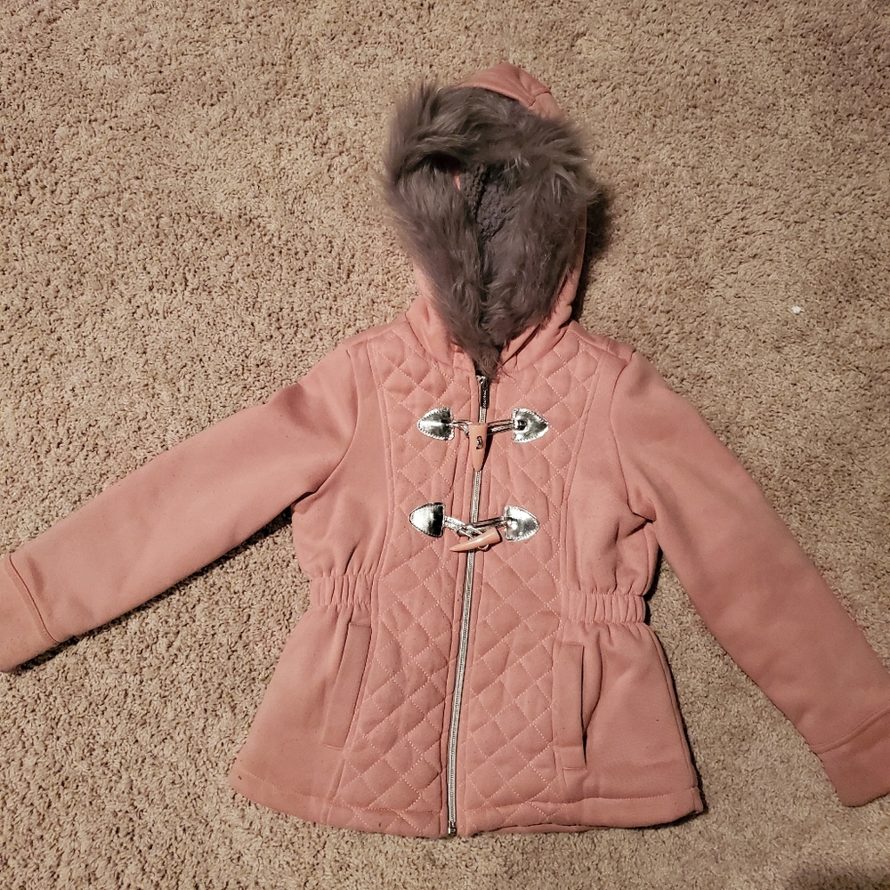 Girls Soft Pink Fur Coat w/ Silver